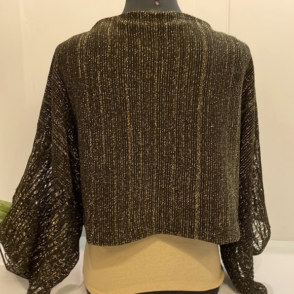 NWT Womens Black w/Metallic Threading Crop Evening Shrug open front Sweater S/M - Picture 4 of 16